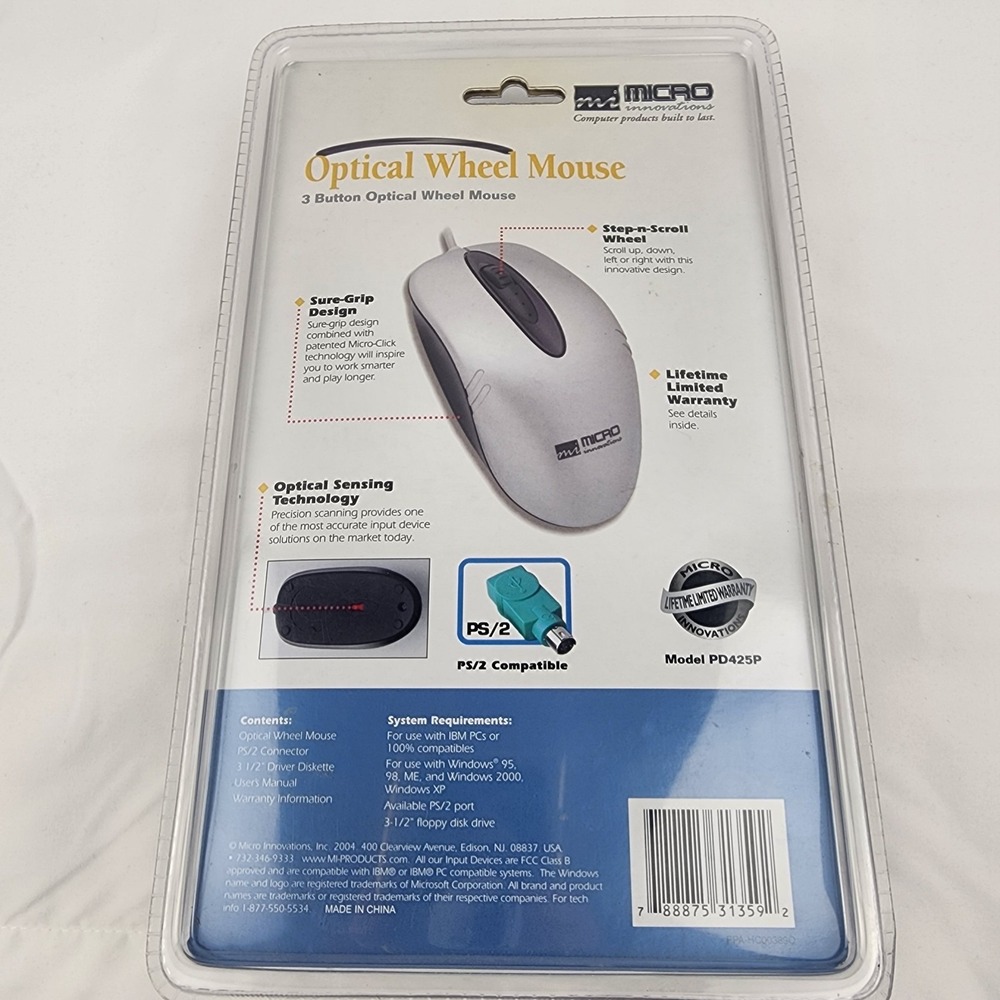 Micro Innovations 3 Button Optical Scroll Mouse Model PD425P PS2 Compatible 2004 - Picture 3 of 4